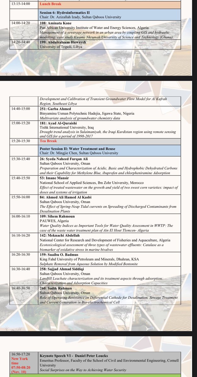alyahyai's tweet photo. @alialmaktoumi @SQU_Info @MAFWR_OM @Squ_2013 @KavehMadani Yes indeed Dr Ali, attached is tomorrow’s program. Starts & end with great keynotes!
Thank you for well organized & managed #water_conference 🌱 https://t.co/cGIWKSHV0h