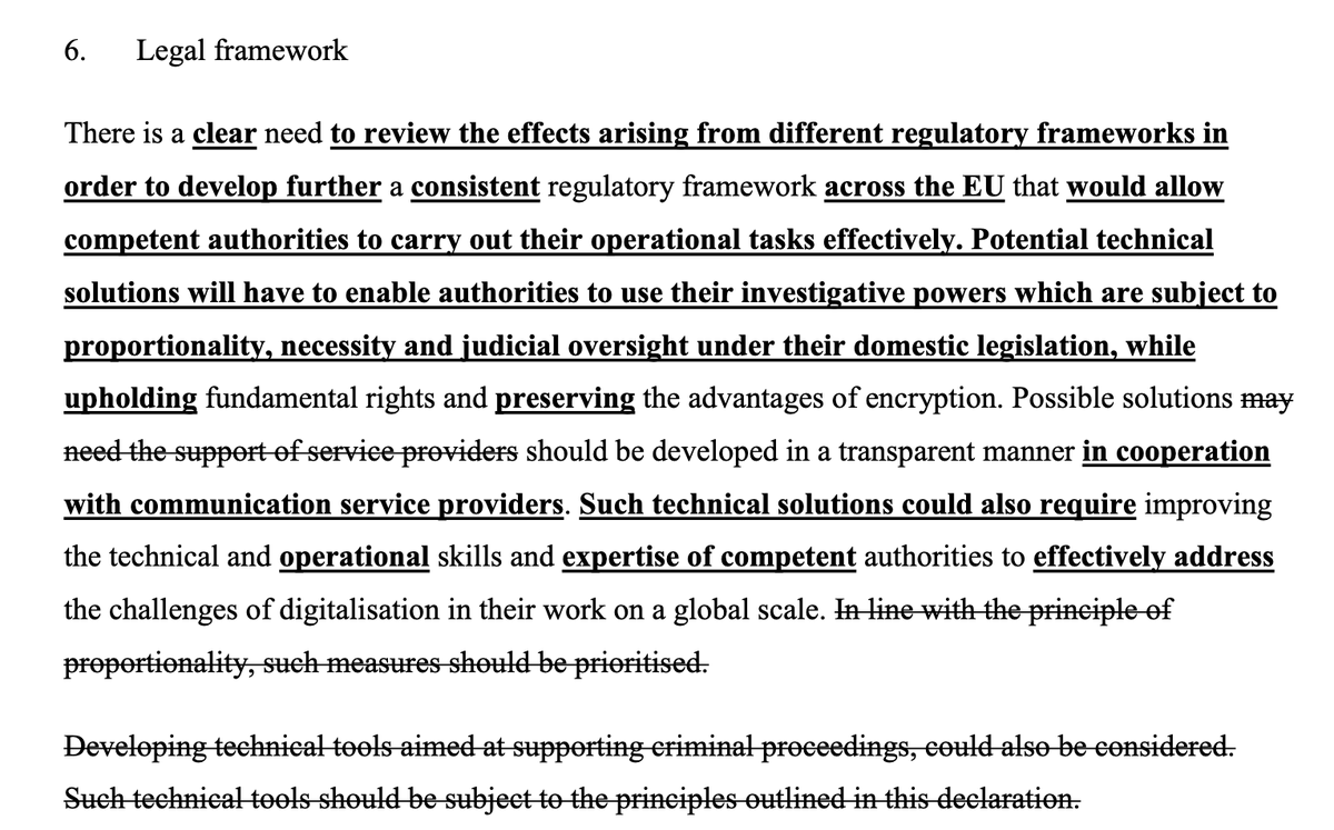 Section 6. Legal Framework plays the olive branch tactic of “cooperation” with industry that has so well failed in the past.As there is no plausible solution that ensures the safety of customers, their only option is 1) legislate 2) force backdoors thus 3) Break the security.
