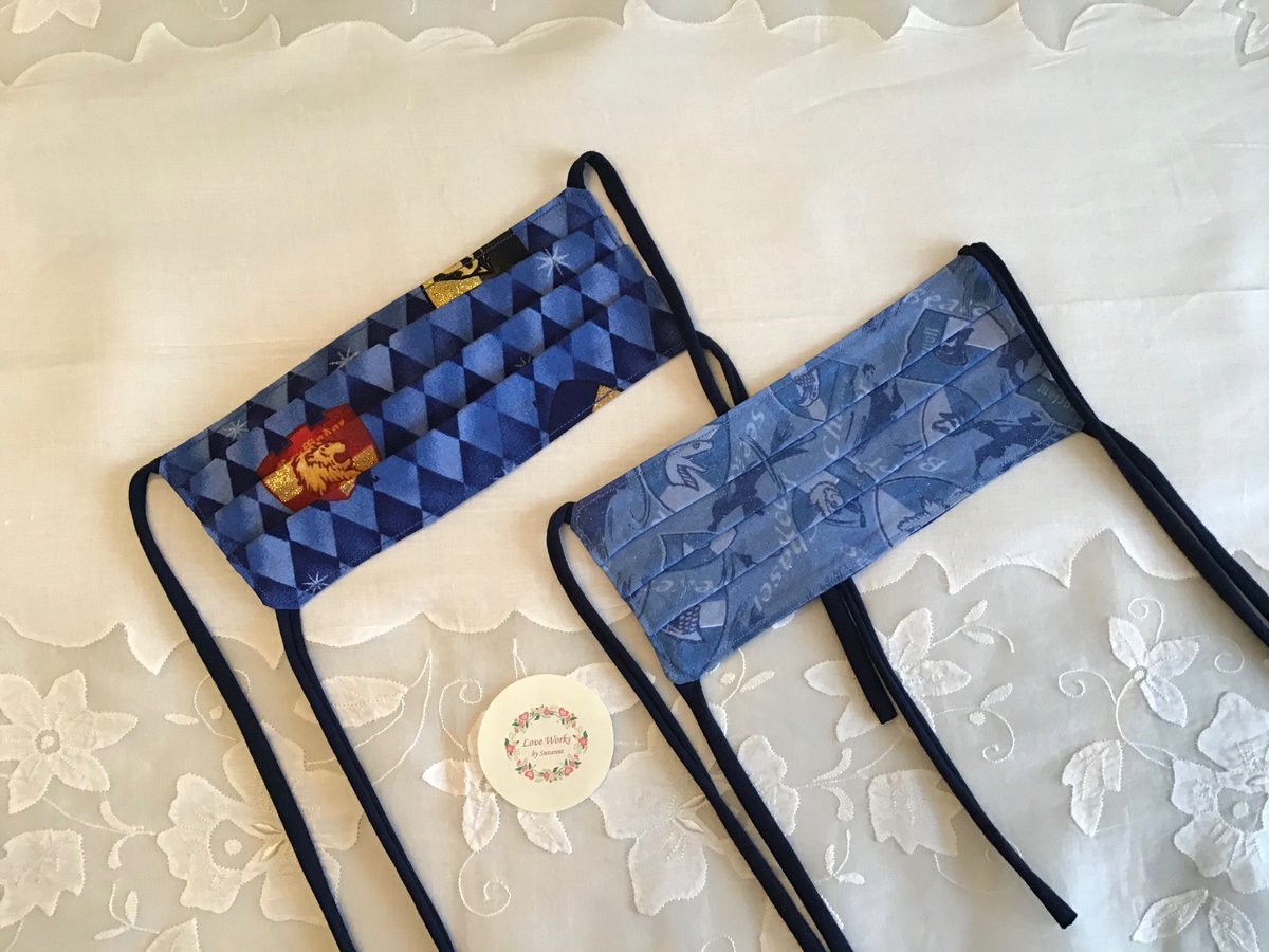 LoveWorksByS's tweet photo. Harry Potter’s Hogwarts Face Masks!  Choose your house, reverses to quidditch pattern!  Washable, reversible, 3 layers, ties!
Love Works by Suzanne an Etsy Shop:  https://t.co/ZaT6JNU4cX
#HarryPotter #Hogwarts #Gryffindor #Ravenclaw #Hufflepuff #Slytherin #HarryPotterFandom https://t.co/LEhPwnozWQ