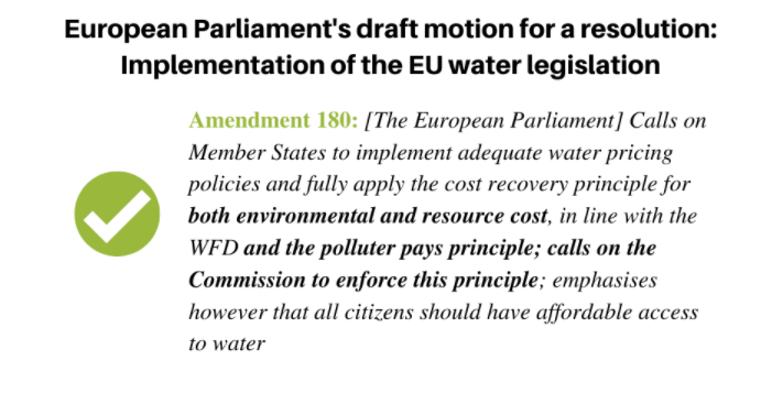 WWFEU's tweet photo. Great to see MEPs drafting amendments to #EPresolution to boost WFD implementation!

Good water pricing policies &amp; applying the cost recovery principle are national duties under WFD, not nice-to-haves!

#EP4WFD #ProtectWater https://t.co/kuOk1PrSc4