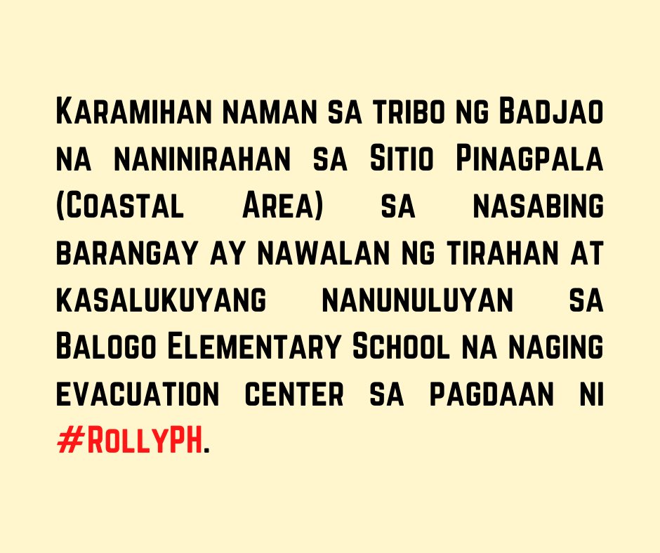 TindogBalogo's tweet photo. HIRAYA: Tindog Balogo

We also have brothers and sisters in Brgy. Balogo, Pasacao, Camarines Sur who need our support to recover. We ask for your support and prayers for this project. Know more about this inititiative and let us help our oragon kababayans! #HirayaTindogBalogo https://t.co/ySsVySwrKj
