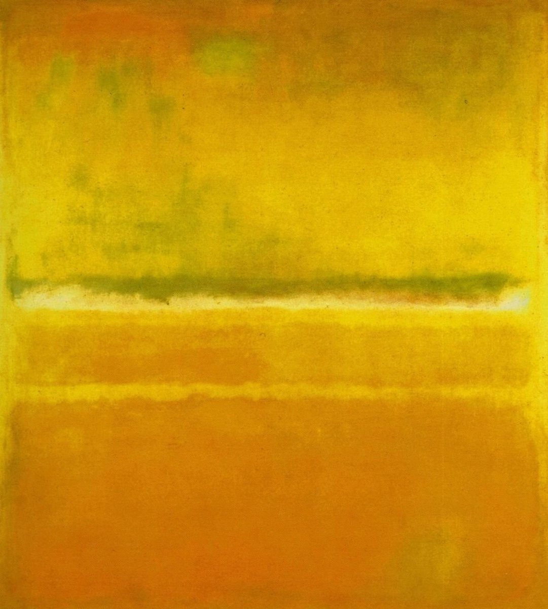 Namjoon is a long-time fan of Mark Rothko, whose abstract paintings of color evoke strong emotions. The painting at the back of the room remind me of one of Rothko's sunset paintings, seen on the right here. He painted it in 1953, right in the mid-century modern design period. +