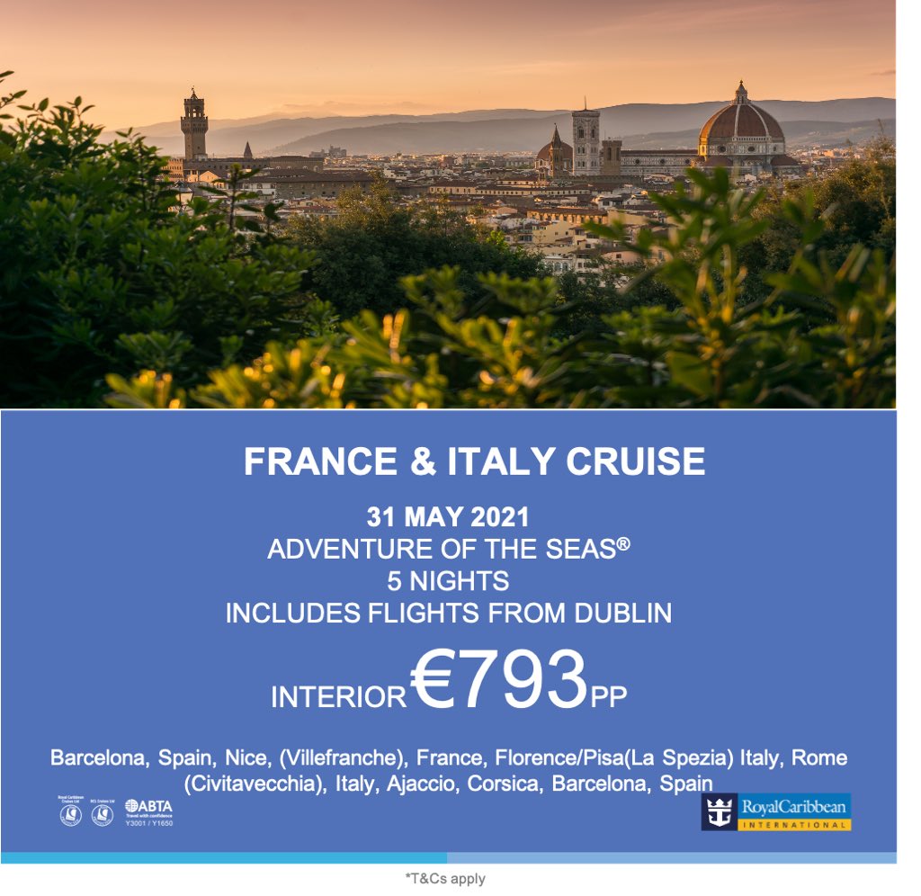 jencallister's tweet photo. 🌈A rainbow of Euro offers for 2021🌈

☀️ Fun in the Med 
🏝 Cruising the Caribbean 
🍹 A long weekend taster cruise 
📸 Instagram envy in the Greek Isles

#ThisisHowtoHoliday @CruiseRoomEire https://t.co/0vj6zUKOaO