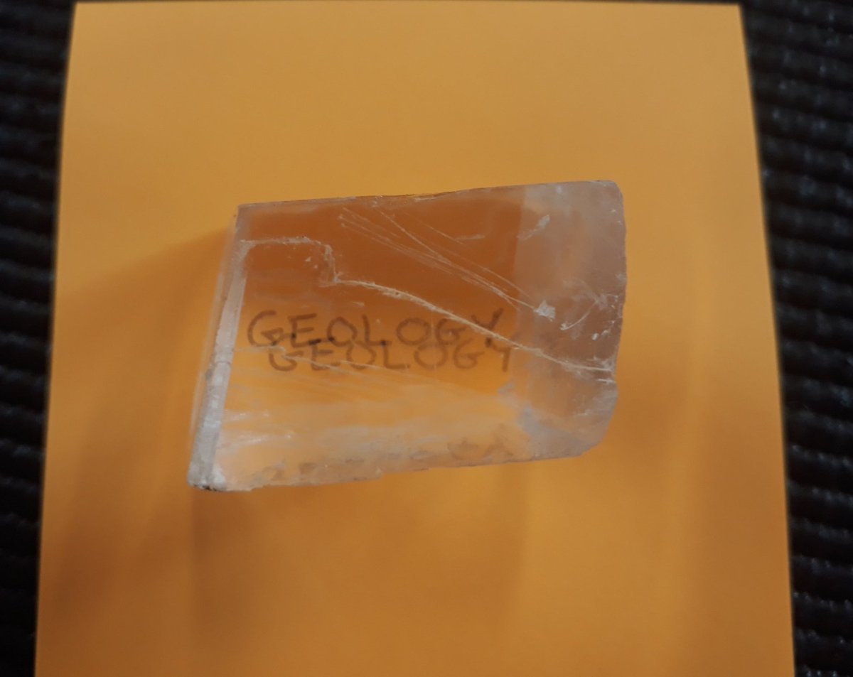 SedberghGeology's tweet photo. For #MineralMonday here is calcite showing off its ability to split light in two #DoubleRefraction. 

#geology https://t.co/ovw4HFBtb6