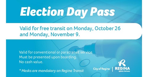 YQRTransit's tweet photo. IT'S ELECTION DAY! We are offering FREE service so you can get to your polling station and VOTE ✅ Simply show this pass to the bus operator and your ride is on us! https://t.co/QWHeYorVS1
#MaskUp, sanitize your hands and physical distance when possible. #yqrvotes https://t.co/qFjb0lJNwc