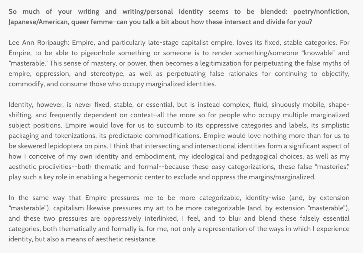 AssayJournal's tweet photo. Happy Monday! For today, we're celebrating @HeidiCzerwiec's wonderful interview with Lee Ann Roripaugh--it's a great way to start your week! @artichokeheart #amwriting #amreading #assayinterviewproject #lyricessay #hybrid #identity

https://t.co/fm9tIdOkxT https://t.co/6s6i1cduov