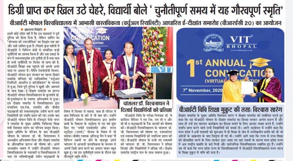 VIT_univ's tweet photo. VIT Bhopal conducted its 1st Annual Convocation, Virtual Reality based E-Convocation, VREC’20 on the 7th of November, 2020.
Read: https://t.co/nWra1bfPBU
@VITBhopal
#Convocation #econvocation #VirtualReality #VR #VIT #VITBhopal #education https://t.co/YiDLVCcxPW