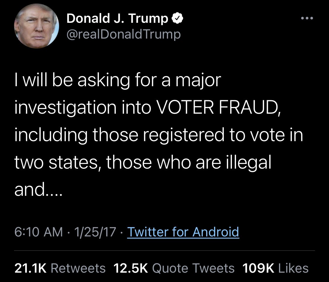 Remember 2016 when Trump baselessly claimed there was fraud in states that didn’t vote for him?