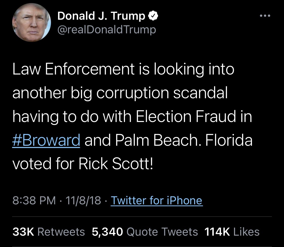 Remember 2018 when Trump started to worry about races in Florida, Georgia, and Arizona, so he started claiming there was fraud and corruption?