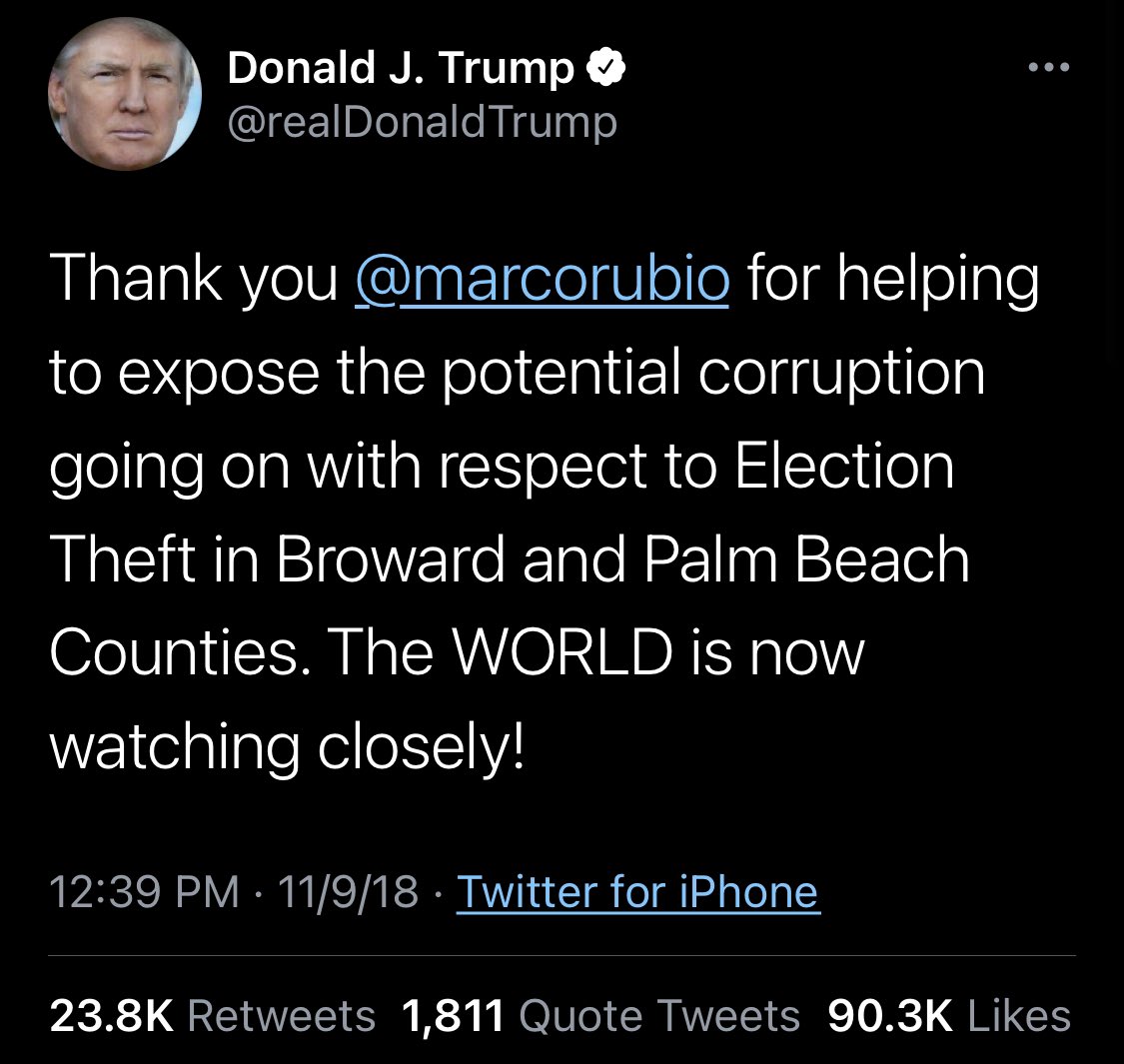 Remember 2018 when Trump started to worry about races in Florida, Georgia, and Arizona, so he started claiming there was fraud and corruption?