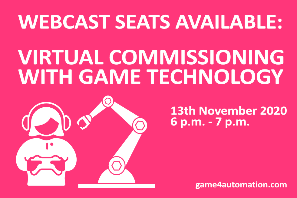 Game4Automation Webcast:
Virtual Commissioning &amp; Real Time 3D-HMI

13th November 2020, 18:00-19:00, Central European Time

join in:

game4automation.com/learn/webcast

#webcast #digitaltwin #virtualcommissionng #unity #game4automation #game #automatisierungstechnik