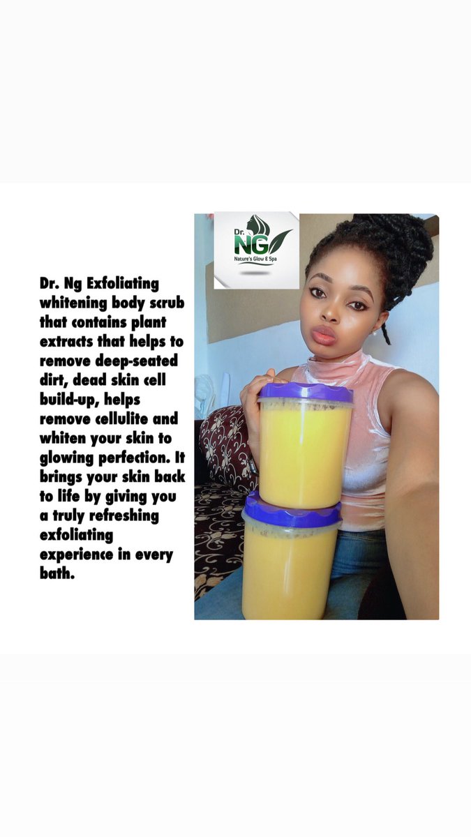 drngorganic's tweet photo. Dr. Ng Exfoliating whitening body scrub that contains plant extracts that helps to remove deep-seated dirt, dead skin cell build-up, helps remove cellulite and whiten your skin to glowing perfection. It brings your skin back to life by giving you a truly refreshing exfoliating. https://t.co/AK8hopJ0LF
