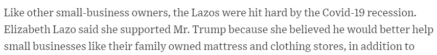 Explanation  offered: Trump is good for business. But Trump is president *now* and the unemployment rate is 18.5%! Normally you'd think that would damage an incumbent (see Ohio 2004)