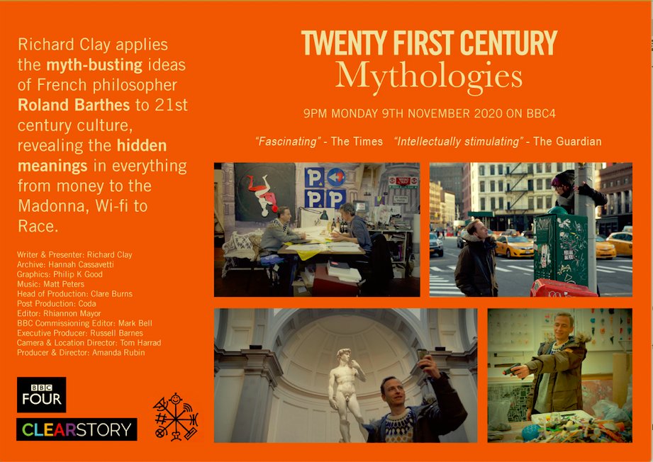 BBC4 9pm tonight: '21st Century Mythologies' "Clay makes the kind of intellectually stimulating TV that gives BBC Four its identity" The Guardian  <a href="/guideguardian/">The Guardian Guide</a>,   #semiotics #rolandbarthes #designer #design #culture #communication #myths #Mythologies #mythology