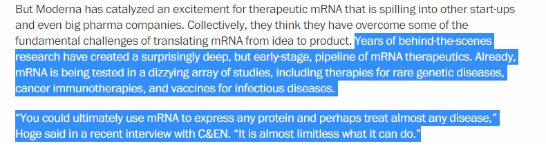 The news from Pfizer is great, but it's not just about fighting Covid. The Pfizer candidate is an mRNA vaccine, the tech to produce them didn't exist until recently. If mRNA vaccines a proven to work against Covid, the possibilities are mind-blowing.  https://cen.acs.org/business/start-ups/mRNA-disrupt-drug-industry/96/i35