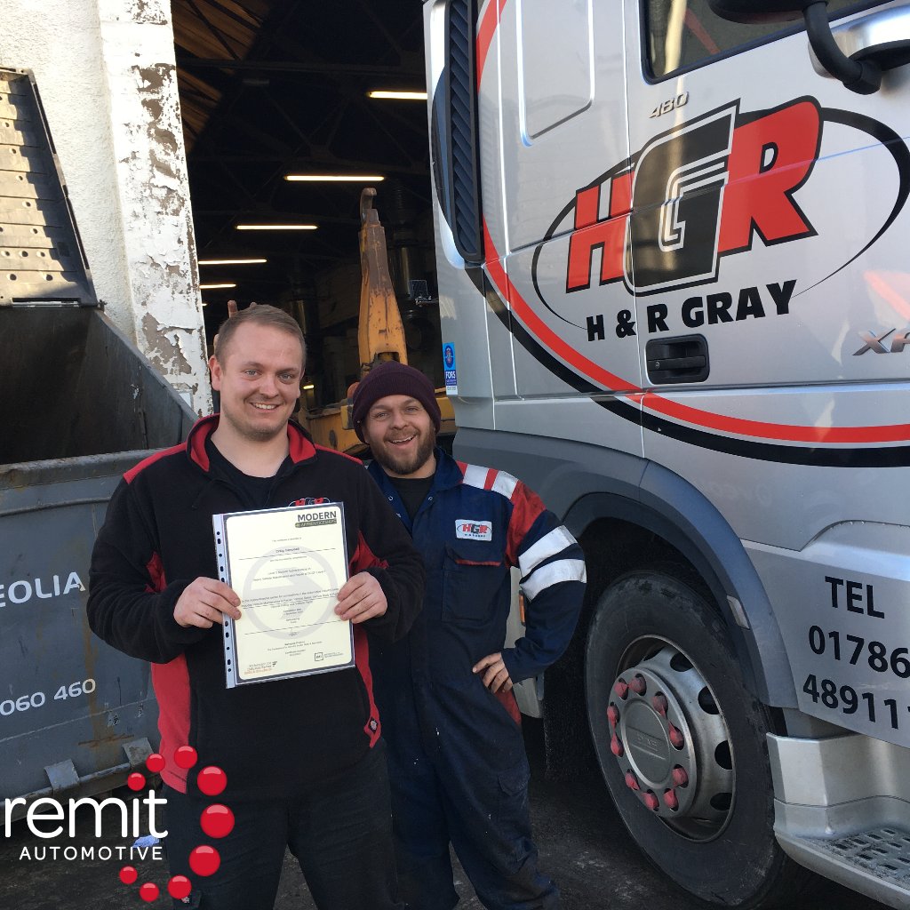RemitScot_Wales's tweet photo. Congratulations to Craig from H and R Gray Haulage, in Stirling on achieving his Level 3 Heavy Vehicle Maintenance and Repair qualification. Well Done! https://t.co/KKvkLGVqaK