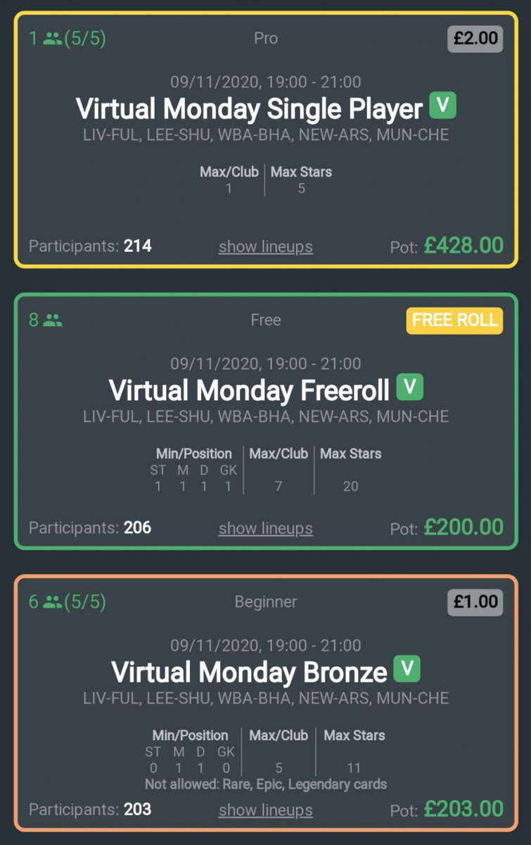SorareMonkey's tweet photo. Consider me maxed in the @Footstock Monday virtual's. Now watch Fulham & WBA win 1-0!! π€£π Sign up for a bit of virtual fun! #footstock #virtualmonday https://t.co/BsGpWIJwzA