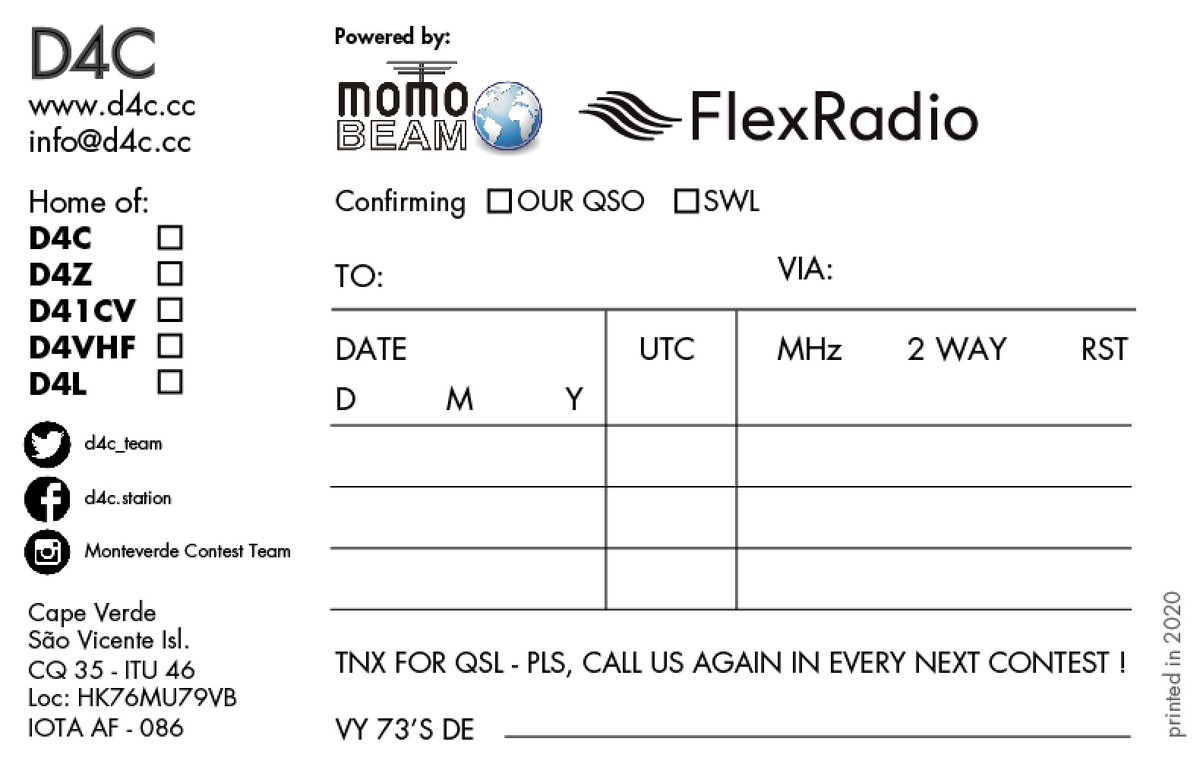 D4C_team's tweet photo. Ordered trial batch of our new qsl card inspired by our team motto #youcallweanswer #hamradio https://t.co/wLOh7egshT