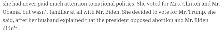 Explanation : Abortion. Except Obama and Clinton (and Kerry, and Gore...) supported safe & legal abortions, and Starr County voted for Clinton by 60 points!
