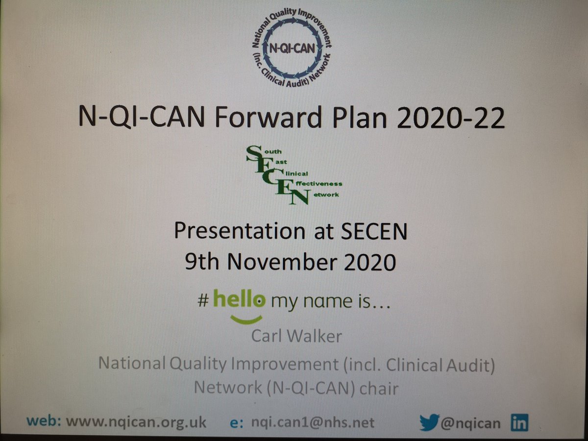 cwwalker10's tweet photo. Great to be invited to talk to our South East Clinical Effectiveness Network #SECEN today about @nqican forward plan. Thanks for the +ve feedback - brill to have 32 colleagues on call 😃
👏 Sue V chair & @Sarahlougarland for excellent session on #virtual #clinicalaudit training. https://t.co/LX5kbuOrFB