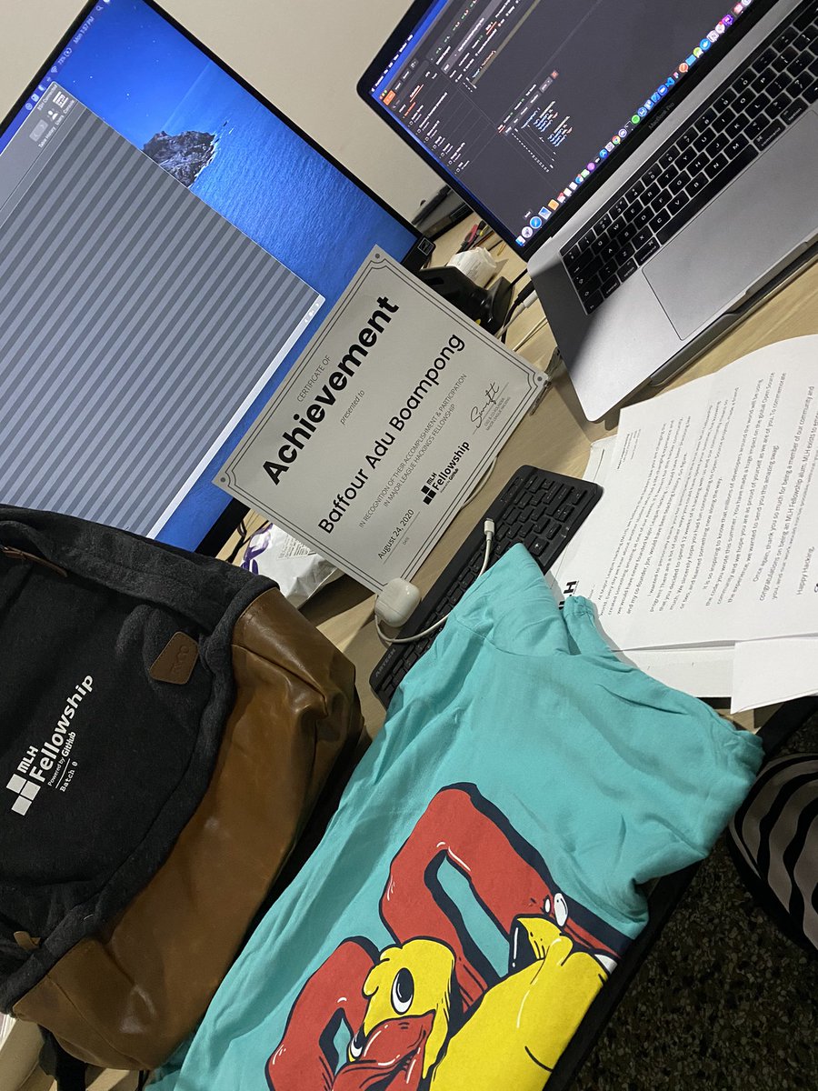 BaffourBoampong's tweet photo. Swags 😍😍.. Thank you @MLHacks @github @MikeMcQuaid @zencephalon #MLHFellowship #Batch00 https://t.co/G38EovUuBg
