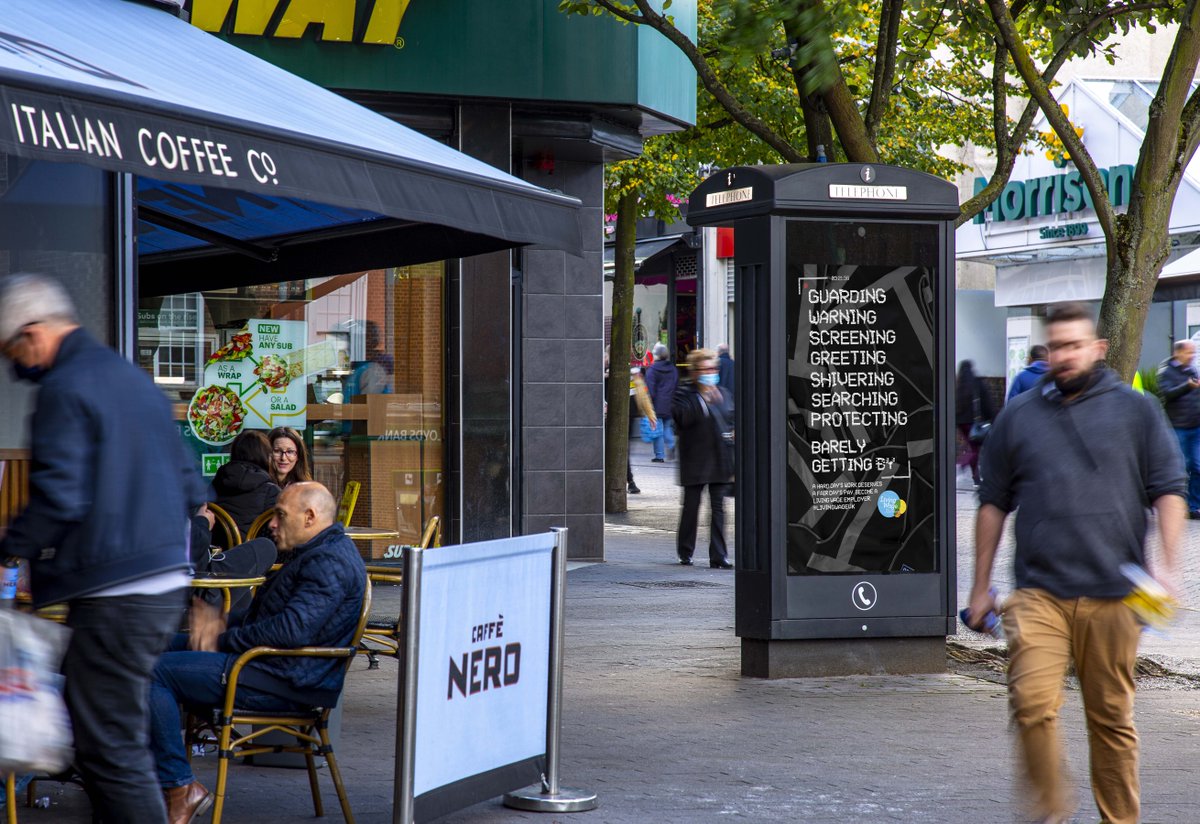 LivingWageUK's tweet photo. NEW UK-wide ad campaign unveiled with @creaturelondon @clearchanneluk to highlight the important work of low paid #KeyWorkers such as cleaners, care workers, delivery drivers - on the front line but still not getting the pay they deserve. #LivingWageWeek
➡️https://t.co/iJ6HWnQ4od https://t.co/NRIt4hKBWb
