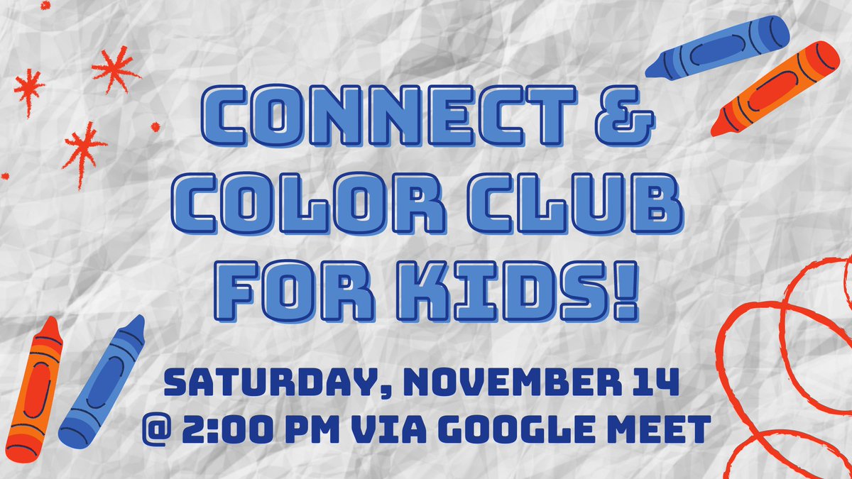 greenvillelibri's tweet photo. Join in the fun on Saturday, November 14 from 2:00-3:00 pm and connect with kids who love to color!  Kits which include coloring pages and a bookmark to color will be made available on Friday, November 13, starting at 10:00 am. 

Please register here: https://t.co/FTKFvxtMnl https://t.co/4IqGUV0yvZ