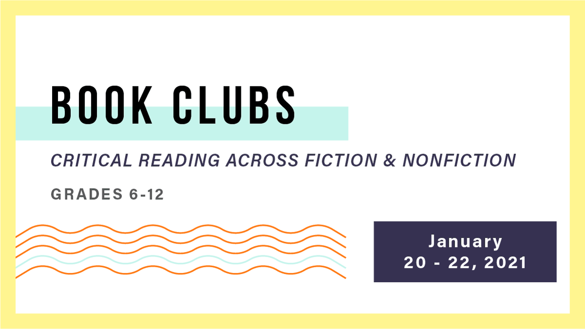 TCAdvancingLit's tweet photo. Looking to support your BOOK CLUBS in grades 6-12?
#JoinOurBookClub #TCRWP Come to our mini institute to learn ways to support your students in #BookClub #education #literacy #remoteteaching 

https://t.co/jt3SLEm244 https://t.co/9I014nQypO
