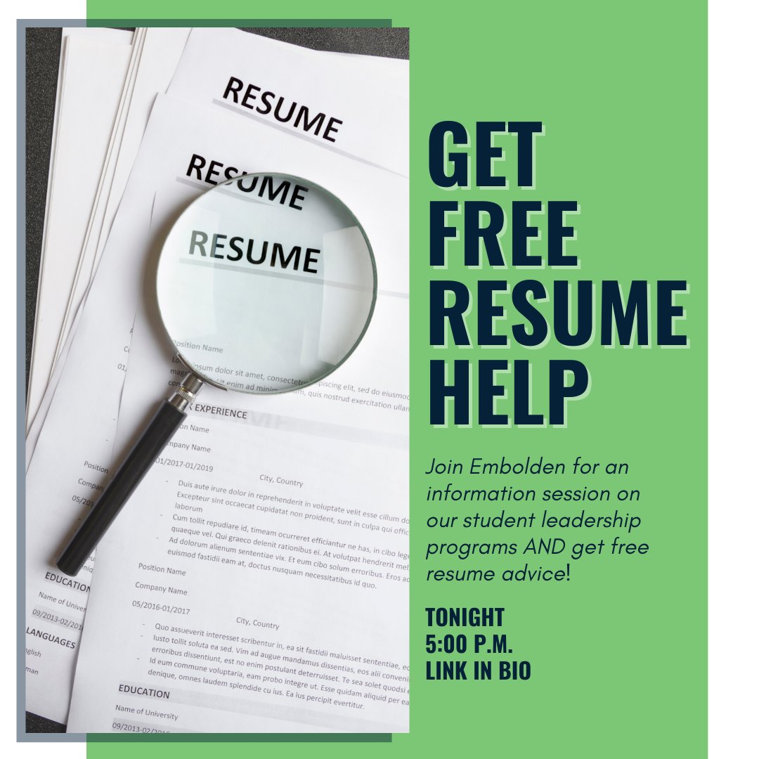 TeamEmbolden's tweet photo. We're trying to earn some extra credit 💡Join us this evening for the last info session on our FREE student leadership programs and get FREE advice on your resumes. Doesn't that sound like a win-win? Register here: https://t.co/HviKPMeO12. https://t.co/cgB4KpUwRq