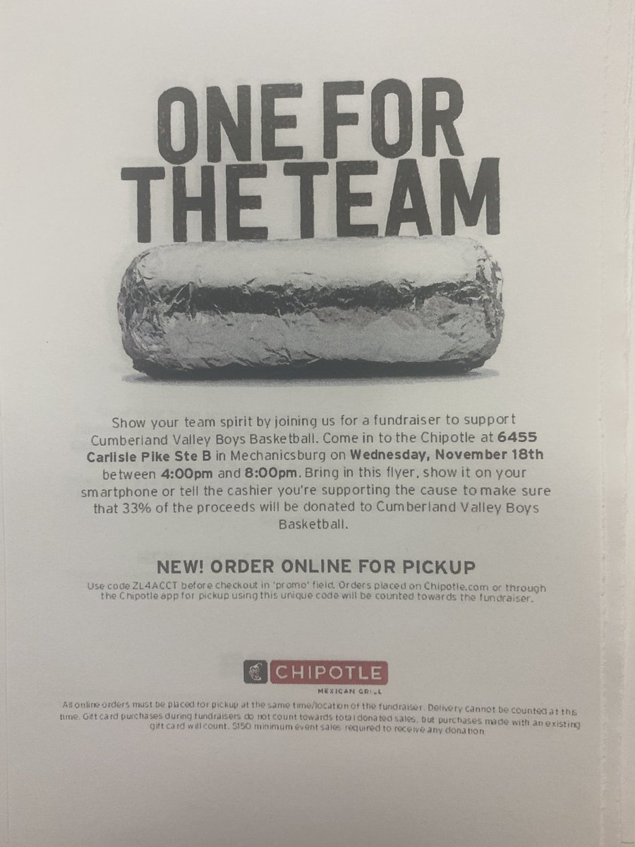Eagles fans, come out to Chipotle in Mechanicsburg on 11/18 from 4-8pm to support our program!