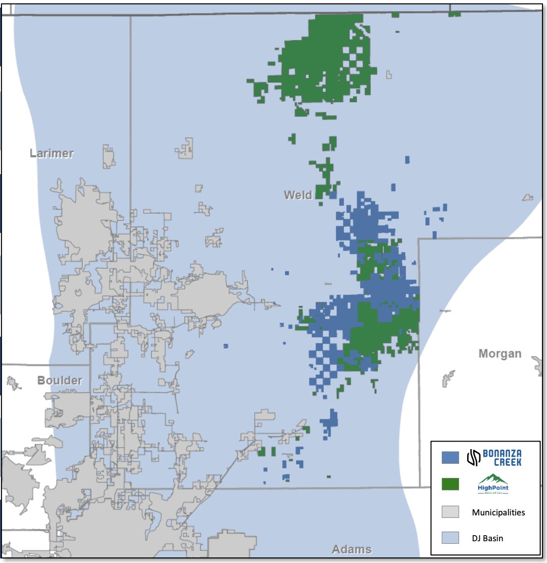 EmilyPatsy's tweet image. ICYMI: Bonanza Creek Energy agreed this morning to acquire a restructured HighPoint Resources in a transaction valued at ~$376 million. Combined D-J Basin position to cover 206,000 net acre position in rural Weld County. More: bit.ly/38qqWUv $BCEI $HPR #shale #oilandgas