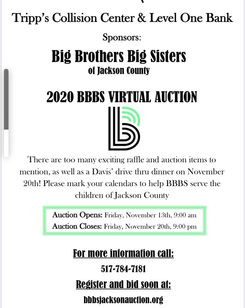 TonyBBBS's tweet photo. Thank you @goc970 #WKHM for having me on the show today to talk about #BeaBig @BBBSJACKSONMI 517.784.7181 https://t.co/SFtx67EQce and the BBBS Virtual Auction ⬇️ https://t.co/BT3IIb9aEN