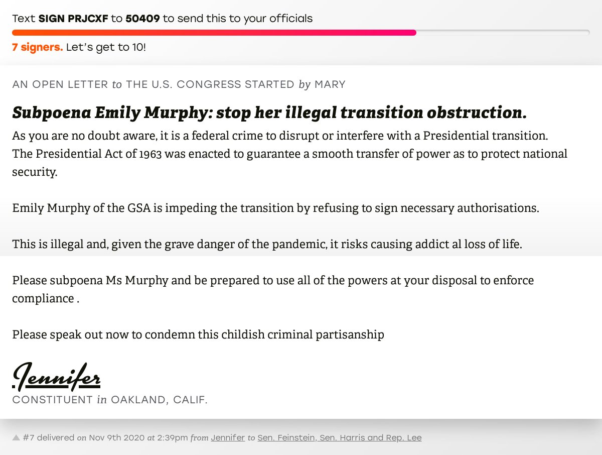 Open Letters On Twitter Sign Subpoena Emily Murphy Stop Her Illegal Transition Obstruction And I Ll Deliver A Copy To Your Officials Https T Co S8a1dxxsgd No 7 Is From Jennifer To Senfeinstein Senkamalaharris