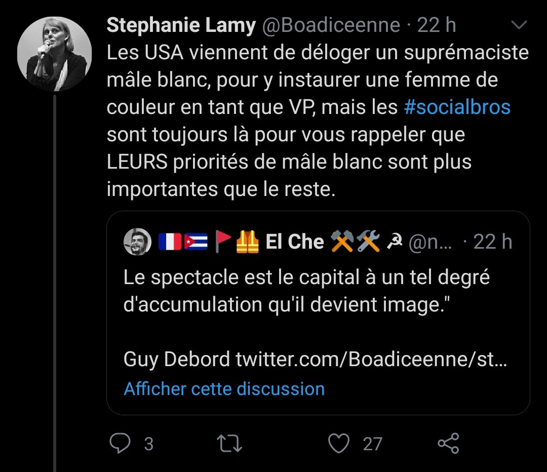 Démonstration de ce que valent réellement ces personnes.Ils parlent plus de couleurs de peau, de sexes (comme s'il s'agissait de classes!), que de ceux qui comptent vraiment, les travailleurs.1/10  https://twitter.com/nainssoumis/status/1325222110265044992