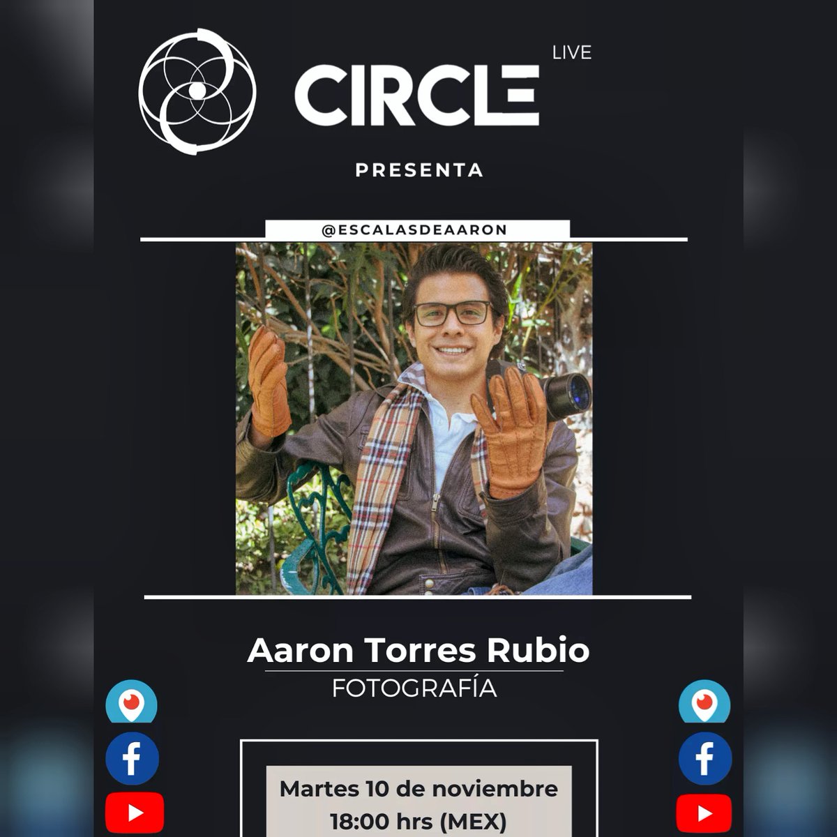 wearecircle_'s tweet photo. #Unete a nuestra próxima #TransmisionEnVivo este martes #10denoviembre #6PM para conocer a nuestro #fotografomexicano #invitado Aaron Torres Rubio.
#BuenFin #Fotografia #Periscope https://t.co/CxKOaxda3V