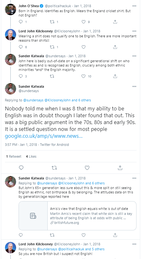 Here is Kilclooney (who is not English, but thinks himself an expert on who is English) telling me that I can't be English