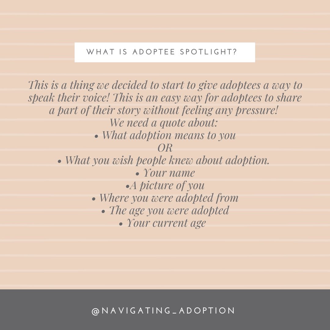 _ceisenhauer_'s tweet photo. Calling all adoptees! @zippyzoe2000 and I have a Instagram called navigating_adoption. We have started this new thing called Adoptee Spotlight! Please message me if you are interested!! 
#naam #nationaladopteeawarenessmonth 
Our Instagram is: https://t.co/oNsOmuRGLj https://t.co/JIBEh90QZa