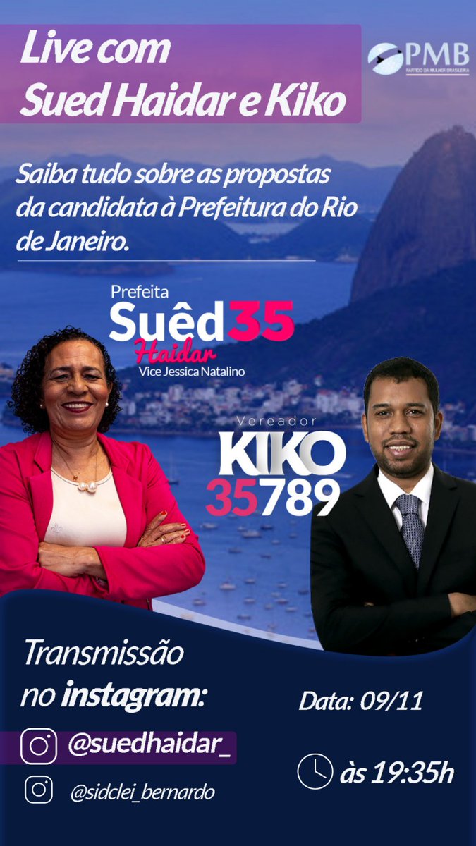 DayaneRhuan's tweet photo. Olá Pessoal! Hoje temos encontro marcado, as às 19:35, no meu Instagram @suedhaidar_ Venha conhecer minhas propostas para o cidade do Rio de Janeiro. Participe! Faça perguntas. Vamos dialogar!! Até lá!
#mulhernapolitica #sued35 #votesued35 https://t.co/N0eh3XneQH