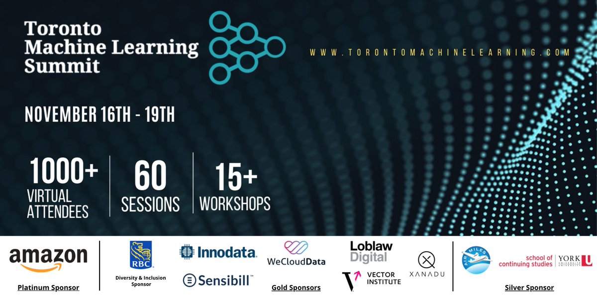 hughes_meister's tweet image. Please join us for the Toronto Machine Learning Summit 2020 #TMLS2020
Nov. 18th-19th
750-950 attendees
Where? Online via virtual conference platform
How does it work? [torontomachinelearning.com] 
See the various talk here []