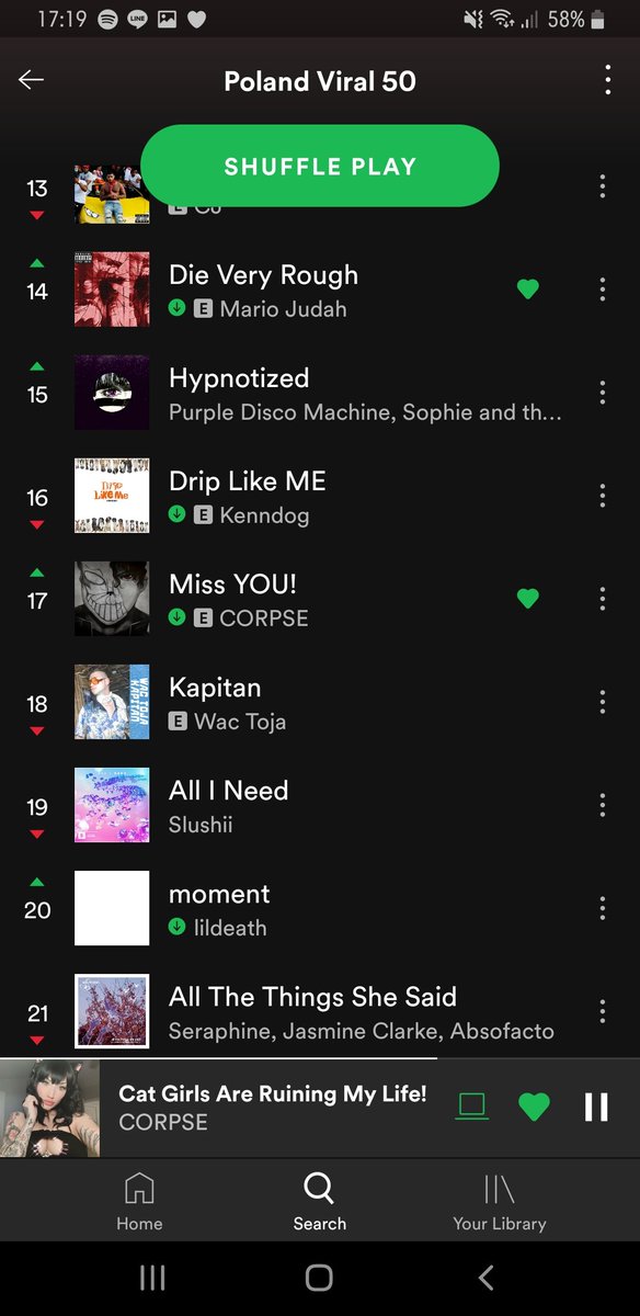 _NihilNovi_'s tweet photo. 5 of @Corpse_Husband songs are on Poland Viral 50 playlist and I live for that ❤️ (watch me try to stream them all so much they just dominate the playlist forever) #viral #SpotifyCharts #streamcorpsehusband https://t.co/pXZHmpeEtD