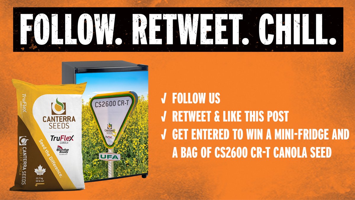 UFAcooperative's tweet photo. Now is the time to talk to your local CAM about booking your @canterraseeds seed. Follow us, like and RT this tweet for a chance to win a Canterra mini-fridge and a bag of CS2600 CR-T #GetItDone #Canola https://t.co/hPdN5BO8Pi https://t.co/rM0PITYDu1