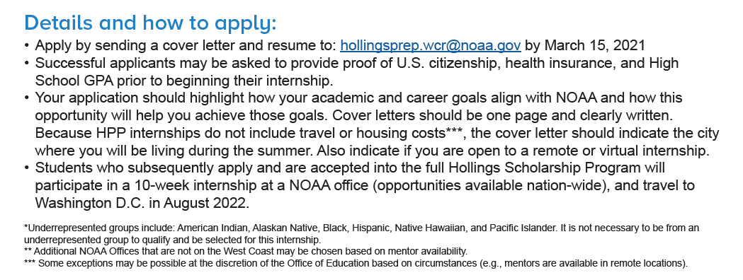AnneListens's tweet photo. Paid internship with @NOAA for undergrad freshmen!
"Hollings Prep Program" prepare interns to be competitive applicants for another paid internship the following year.
#BlackInSTEM #LatinxInSTEM #BrownInSTEM https://t.co/LTtYf9Cfn9