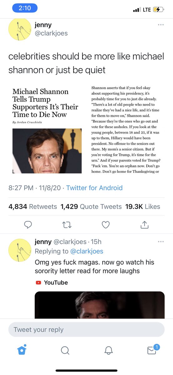 iseeyoulew's tweet photo. Yeah America, This is such a great idea. Kill your family and support Biden. 

WHY DO WE FEED INTO THIS NONSENSE. 

Forget the election. Not even the Trump part that bugs me. It’s the fact that people actually see content like this and enjoy it. What’s the world coming to? https://t.co/dGG8DEDUDu