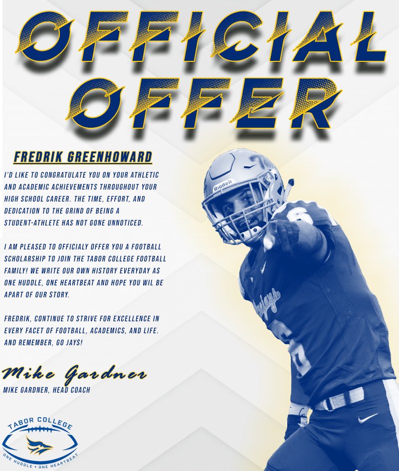 Fredrik Greenhoward (@_fredrik_33) on Twitter photo Blessed to receive an offer from <a href="/Tabor_Football/">Tabor Football</a> ‼️ thank you coach @CoachZReed <a href="/LHSfootball_WTD/">Luther Lion Football</a> Blessed to receive an offer from <a href="/Tabor_Football/">Tabor Football</a> ‼️ thank you coach @CoachZReed <a href="/LHSfootball_WTD/">Luther Lion Football</a>