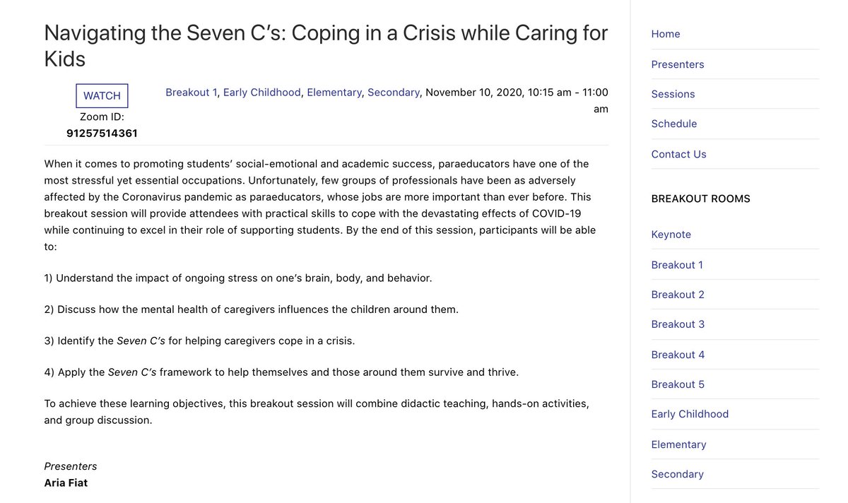 Honored to deliver the keynote address at the Nebraska 2020 Paraeducator Conference <a href="/NDE_GOV/">NDE</a>! Tune in tomorrow to learn more about the #SevenCs, a novel framework for educators &amp; caregivers coping with COVID-19 🌊 #schoolmentalhealth #paraprofessionals