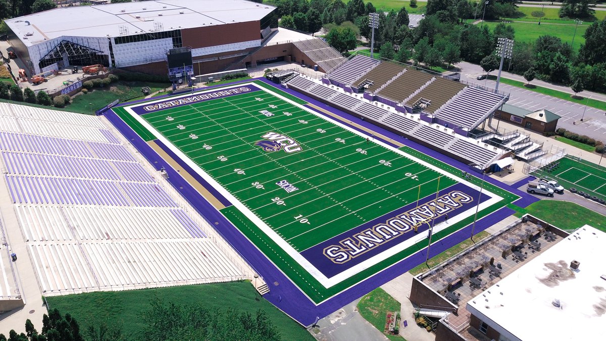 TeamBrockUSA's tweet photo. The Field of The Week is Whitmire Stadium at @WCU! The field was designed by @Woolpert and built by @GeosurfacesSe. The surface features @GreenFieldsTurf IRONTURF over Brock PowerBase/YSR. #ShockPads #BrockUSA #SaferSports https://t.co/yzW3rbbtpp