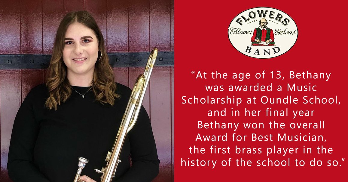 TheFlowersBand's tweet photo. 𝐌𝐞𝐞𝐭 𝐭𝐡𝐞 𝐌𝐞𝐦𝐛𝐞𝐫 𝐌𝐨𝐧𝐝𝐚𝐲

Beth joined the band in July 2019, following a spell with the City of Cardiff (Melingriffith) Band on Solo Trombone. She is currently a student at the Royal Welsh College of Music and Drama studying Musical Performance https://t.co/kBEMEI2cG2