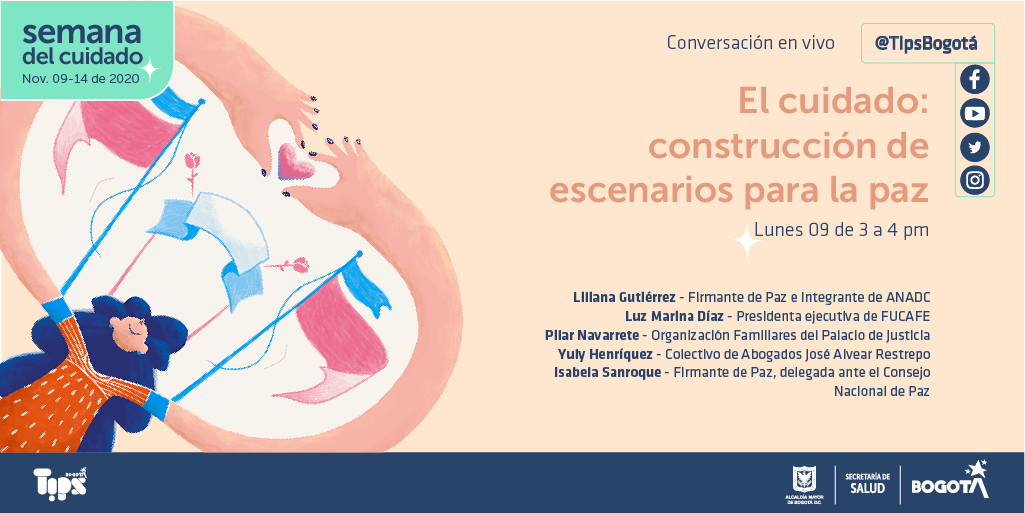 TipsBogota's tweet photo. En pocos minutos inicia: "El cuidado: construcción de escenarios para la paz", segunda charla de #SemanadelCuidado.

Bogotá es la ciudad de todxs los colombianxs, por eso haremos que sea epicentro de paz y reconciliación.

Hoy desde las 3 p.m.
🔴#FBLive 👉 https://t.co/F66fWc0ukj https://t.co/byXKFxN00z
