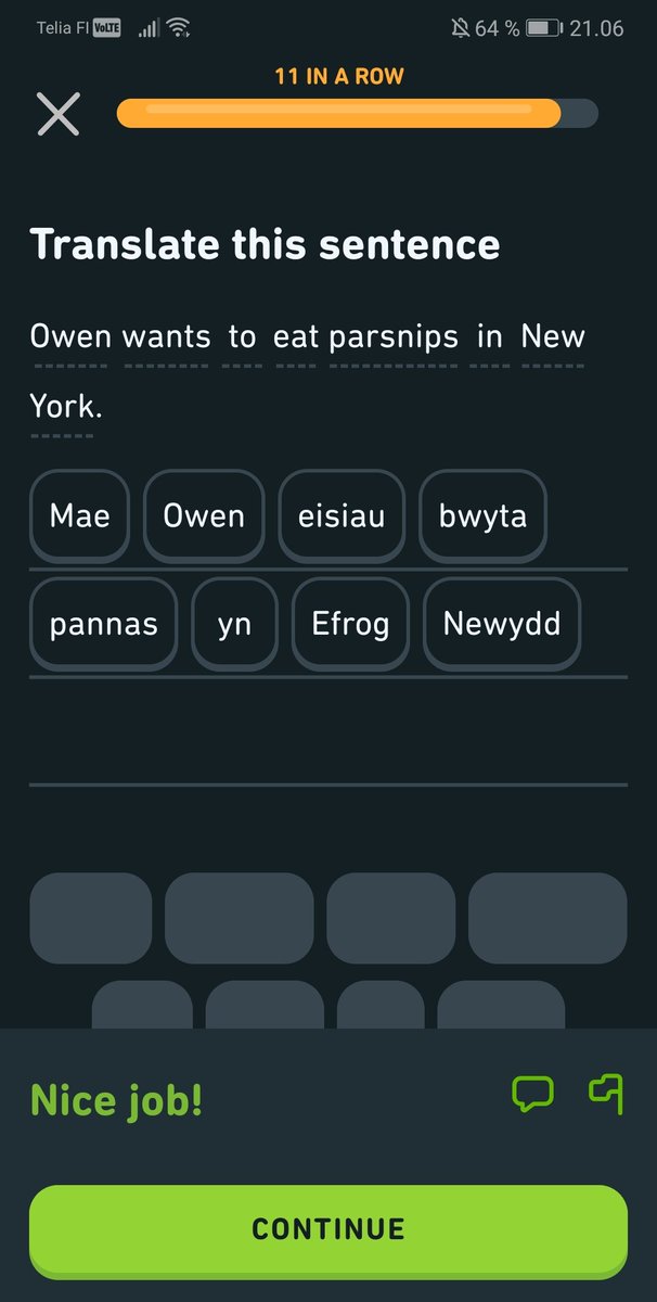 lasersilma's tweet photo. One of the biggest reasons I keep plowing through the Welsh course on @duolingo is that I absolutely need to know what's going to happen next to Owen and his parsnips. I'm invested now! https://t.co/FmGKUojzhE