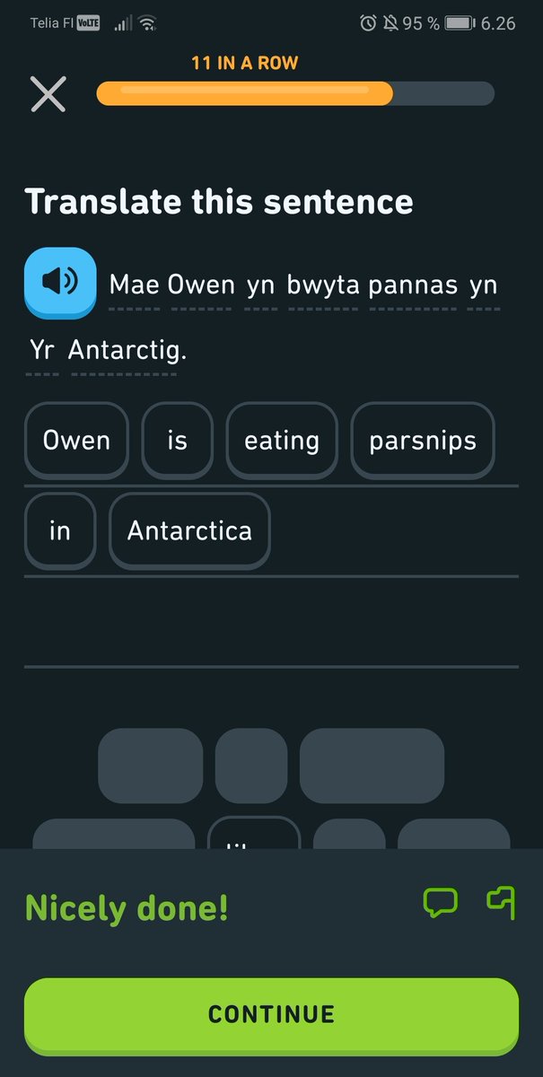 lasersilma's tweet photo. One of the biggest reasons I keep plowing through the Welsh course on @duolingo is that I absolutely need to know what's going to happen next to Owen and his parsnips. I'm invested now! https://t.co/FmGKUojzhE